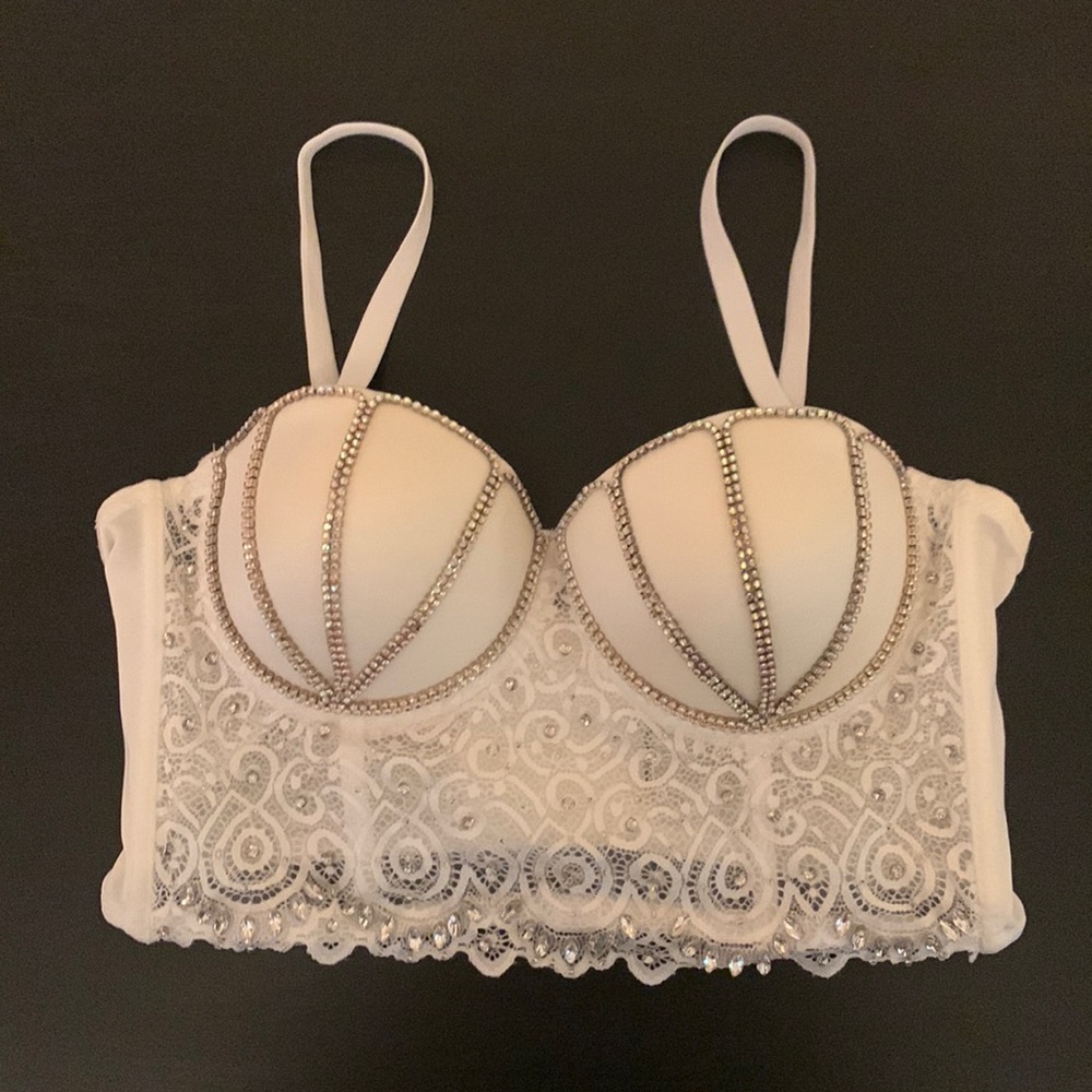 Lace rhinestone adjustable bustier/ corset
